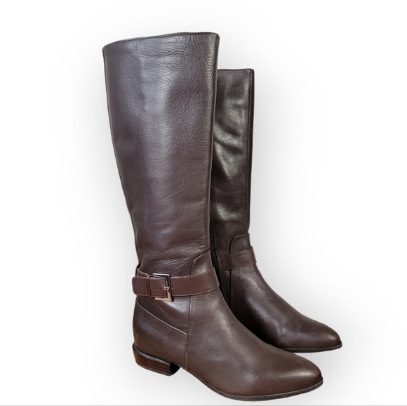 Nine West Diablo knee high Boots Genuine Leather Espresso  Size 6 - Picture 1 of 16